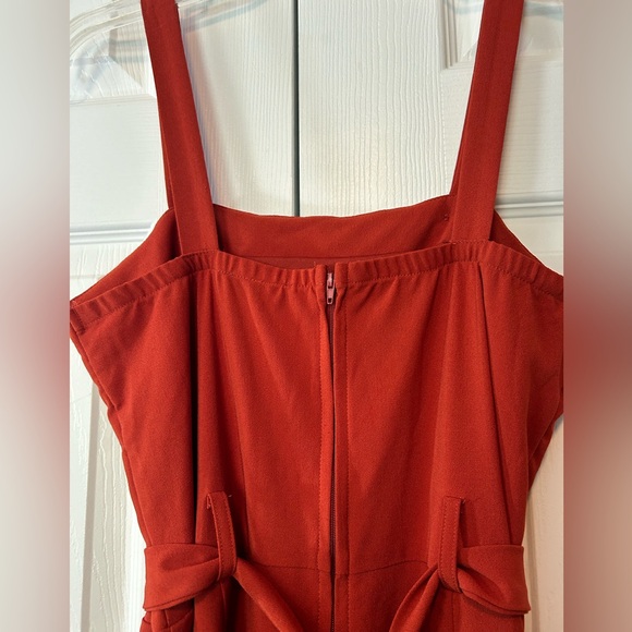 Have Jumpsuit Womens Large Burnt Orange Stretchy Wide Leg High Waist Tie Buttons - Picture 9 of 14